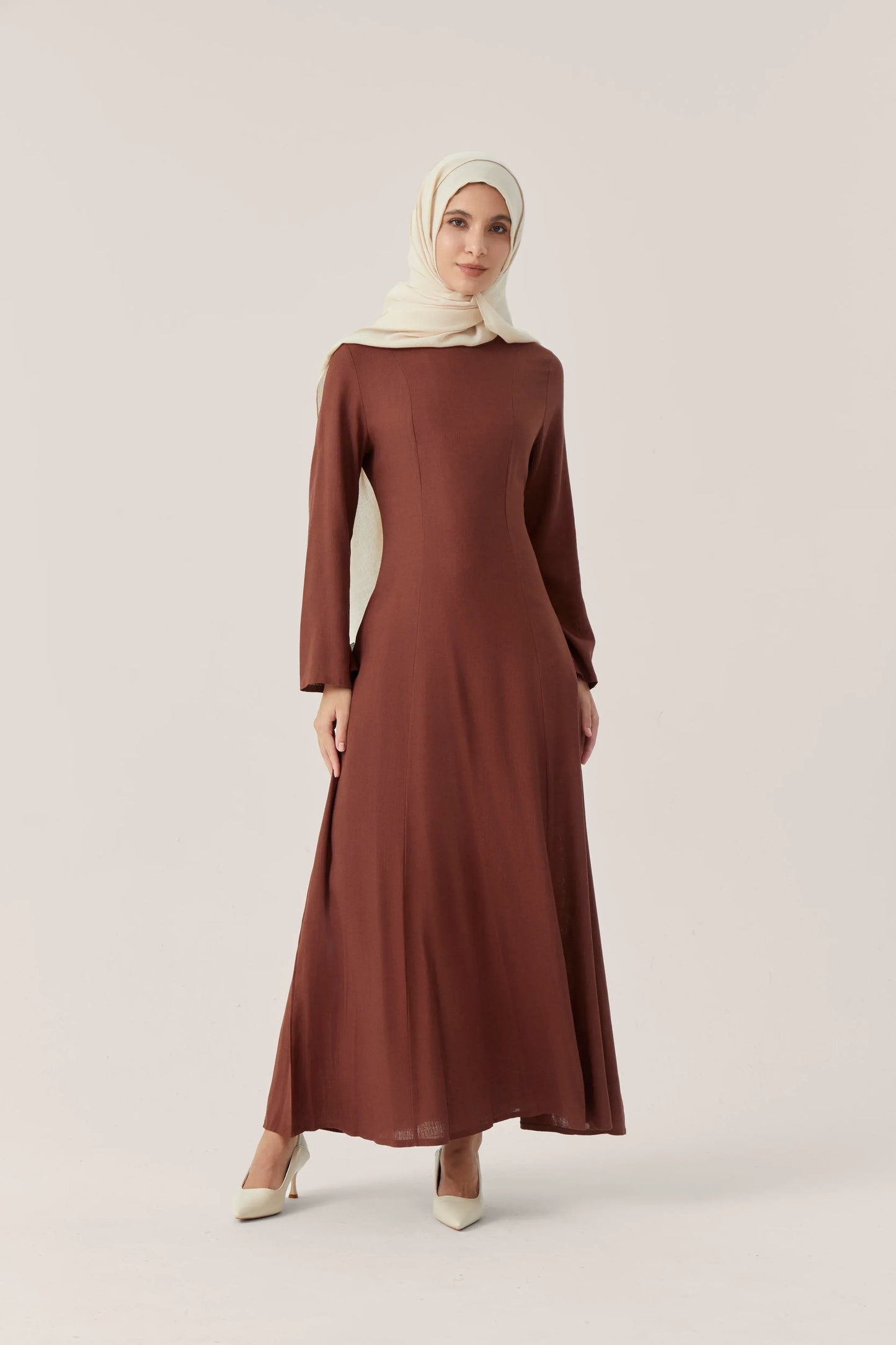 modest brown dresses for women Modest Dresses | Whimsical Brown Maxi with Crossover Bodice for Versatile Style